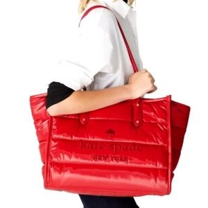 PRICE FIRM NWT Kate Spade Ella Puffy Extra Large Tote Bag Candied Cherry Red